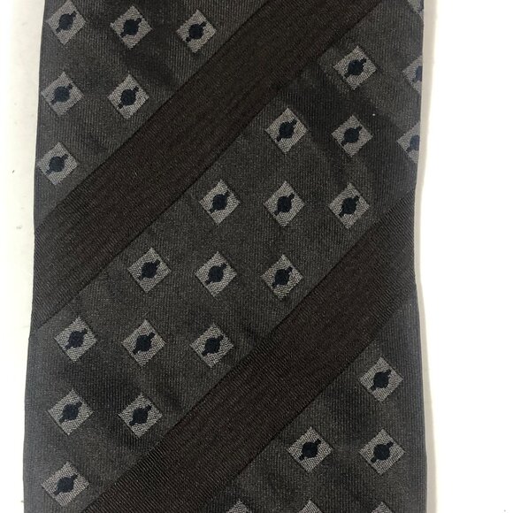 Vintage Bugatchi Uomo 100% Silk Made In Italy Charcoal Gray Geometric Neck Tie - Picture 3 of 6